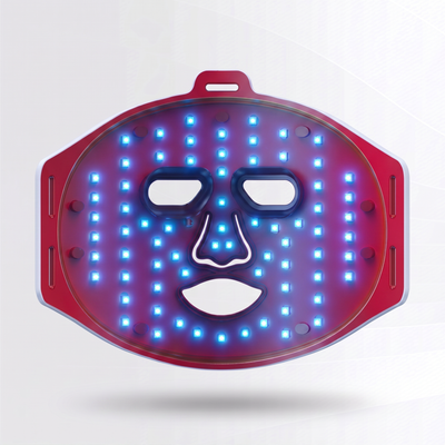 Blue light therapy mask glowing blue