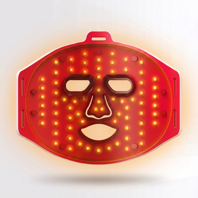 Yellow light therapy mask glowing yellow