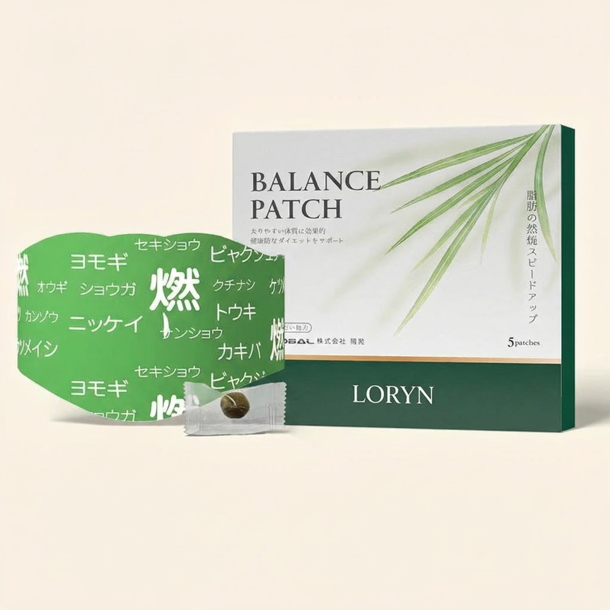 Loryn Balance Patch packaging on a beige background