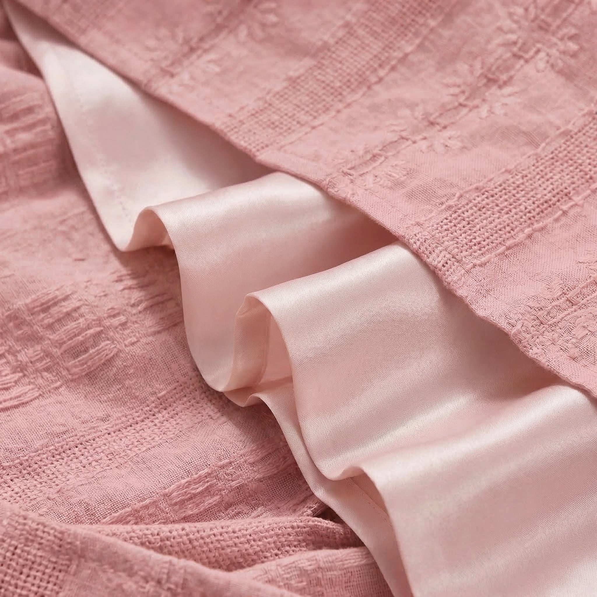 Close-up of pink textured fabric with ruffled edge