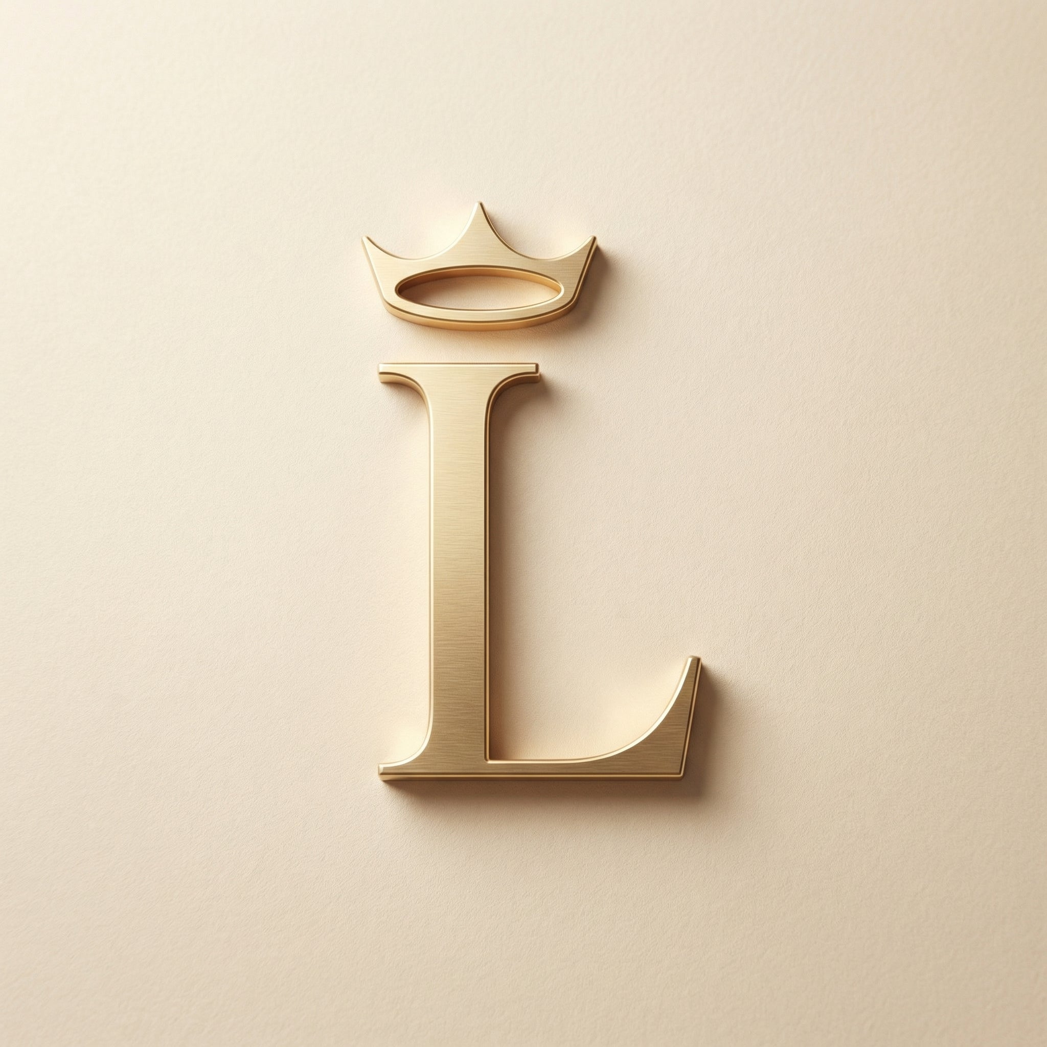 Gold letter 'L' with a crown on a beige background